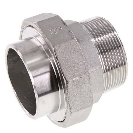 Union Straight Connector R2'' Male x 60.3mm Weld End Stainless Steel Flat Seal PTFE 16bar (224.8psi)