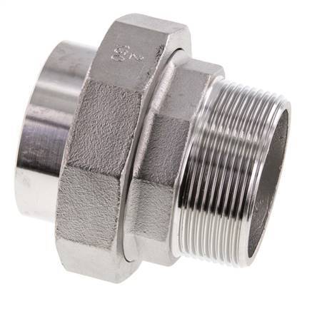 Union Straight Connector R2'' Male x 60.3mm Weld End Stainless Steel Flat Seal PTFE 16bar (224.8psi)