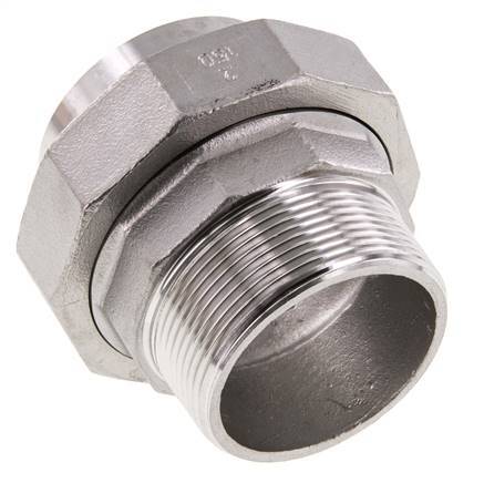 Union Straight Connector R2'' Male x 60.3mm Weld End Stainless Steel Flat Seal PTFE 16bar (224.8psi)