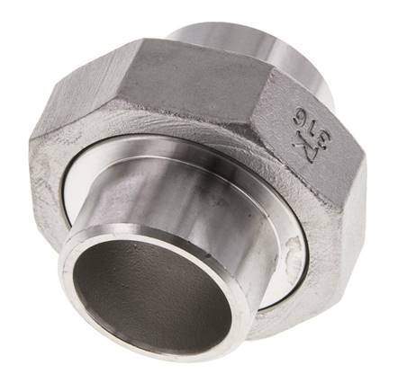 Union Straight Connector 33.7mm Weld End Stainless Steel Conical Seal 16bar (224.8psi)