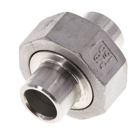 Union Straight Connector 17.2mm Weld End Stainless Steel Conical Seal 16bar (224.8psi)
