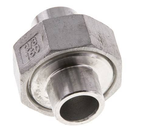 Union Straight Connector 17.2mm Weld End Stainless Steel Conical Seal 16bar (224.8psi)