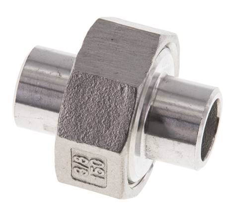 Union Straight Connector 17.2mm Weld End Stainless Steel Flat Seal PTFE 16bar (224.8psi)