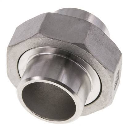 Union Straight Connector 33.7mm Weld End Stainless Steel Flat Seal PTFE 16bar (224.8psi)