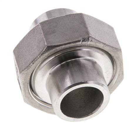 Union Straight Connector 21.3mm Weld End Stainless Steel Flat Seal PTFE 16bar (224.8psi)