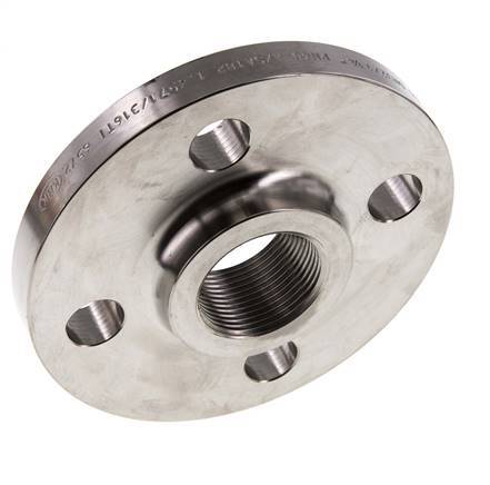 Threaded Flange DN40-PN16 (EN) Rp 1-1/2'' Stainless Steel 1.4571 EN 1092-1 (type 13)