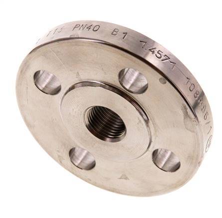 Threaded Flange DN15-PN40 Rp 1/2'' Stainless Steel 1.4571 EN 1092-1 (t ...