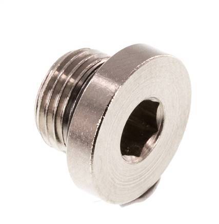 G 1/8'' Nickel plated Brass Closing plug with Inner Hex and NBR Seal 16 Bar [10 Pieces]