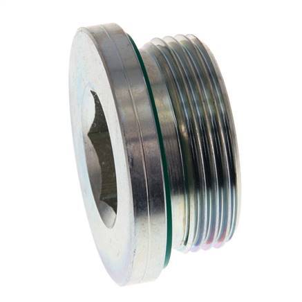 G 1 1/4'' Male Zinc plated Steel Closing plug with Inner Hex and FKM Seal 250 Bar