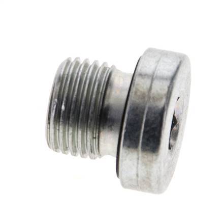G 1/8'' Male Zinc plated Steel Closing plug with Inner Hex and NBR seal 400 Bar [5 Pieces]