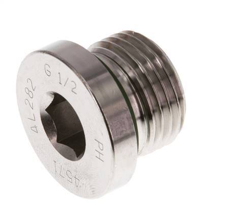 G 1/2'' Male Stainless steel Closing plug with Inner Hex and FKM Seal 400 Bar