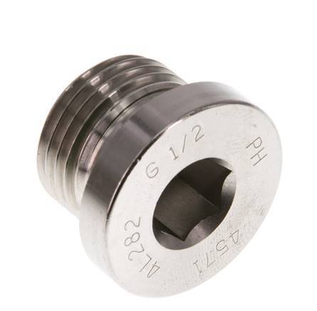 G 1/2'' Male Stainless steel Closing plug with Inner Hex and FKM Seal 400 Bar