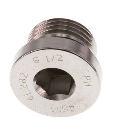 G 1/2'' Male Stainless steel Closing plug with Inner Hex and FKM Seal 400 Bar