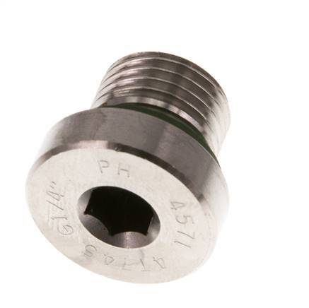 G 1/4'' Male Stainless steel Closing plug with Inner Hex and FKM Seal 400 Bar