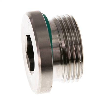 G 1'' Male Stainless steel Closing plug with Inner Hex and FKM Seal 400 Bar