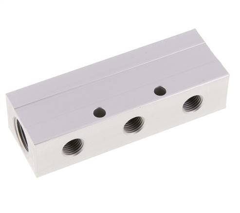 2xG 1/2'' x 3xG 1/4'' Aluminium Distributor Block One-sided 16 Bar