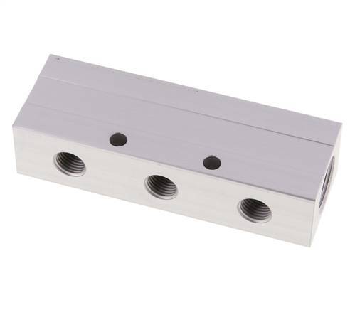 2xG 1/2'' x 6xG 1/4'' Aluminium Distributor Block Double-sided 16 Bar
