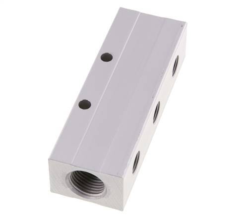 2xG 1/2'' x 6xG 1/4'' Aluminium Distributor Block Double-sided 16 Bar