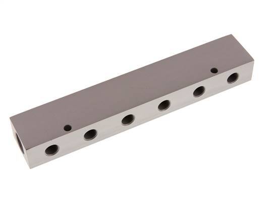 2xG 1/2'' x 6xG 1/4'' Aluminium Distributor Block One-sided 16 Bar