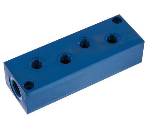 2xG 1/2'' x 8xG 1/4'' Aluminium Distributor Block One-sided 16 Bar