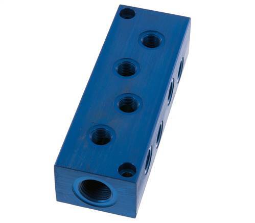 2xG 1/2'' x 8xG 1/4'' Aluminium Distributor Block One-sided 16 Bar