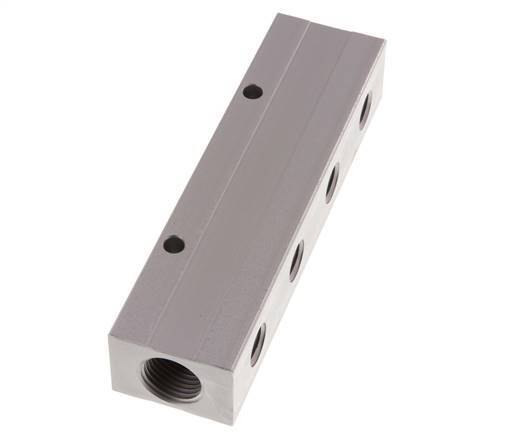 2xG 1/2'' x 8xG 1/4'' Aluminium Distributor Block Double-sided 16 Bar