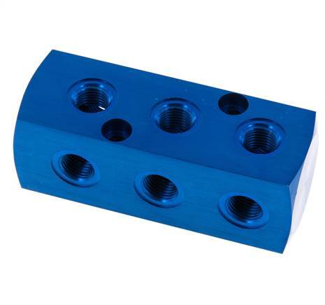 1xG 1/2'' x 9xG 1/4'' Aluminium Distributor Block One-sided 16 Bar