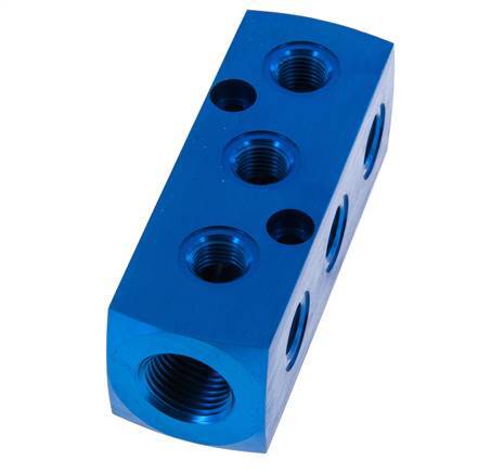 1xG 1/2'' x 9xG 1/4'' Aluminium Distributor Block One-sided 16 Bar
