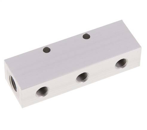 2xG 1/4'' x 3xG 1/8'' Aluminium Distributor Block One-sided 16 Bar