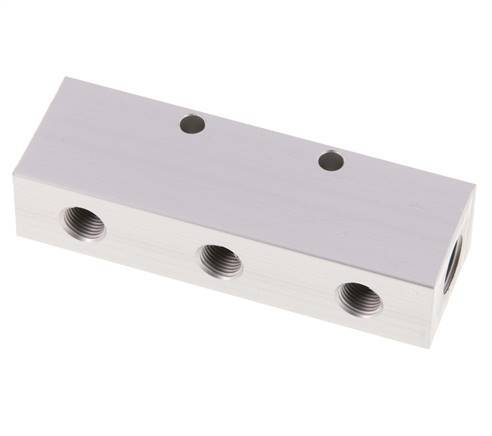 2xG 1/4'' x 3xG 1/8'' Aluminium Distributor Block One-sided 16 Bar