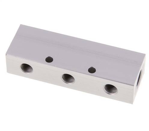 2xG 1/4'' x 6xG 1/8'' Aluminium Distributor Block Double-sided 16 Bar