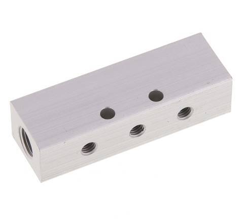 2xG 1/8'' x 6xM5 Aluminium Distributor Block Double-sided 16 Bar
