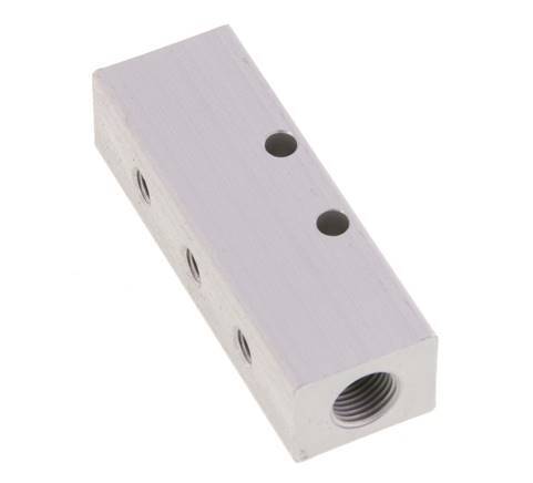 2xG 1/8'' x 6xM5 Aluminium Distributor Block Double-sided 16 Bar