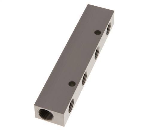 2xG 3/8'' x 4xG 1/4'' Aluminium Distributor Block One-sided 16 Bar