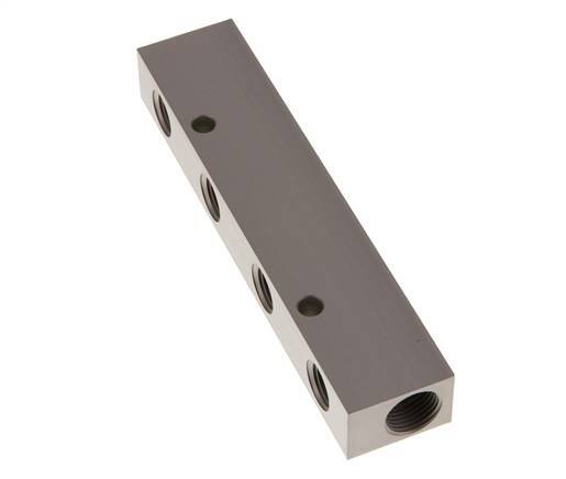 2xG 3/8'' x 4xG 1/4'' Aluminium Distributor Block One-sided 16 Bar
