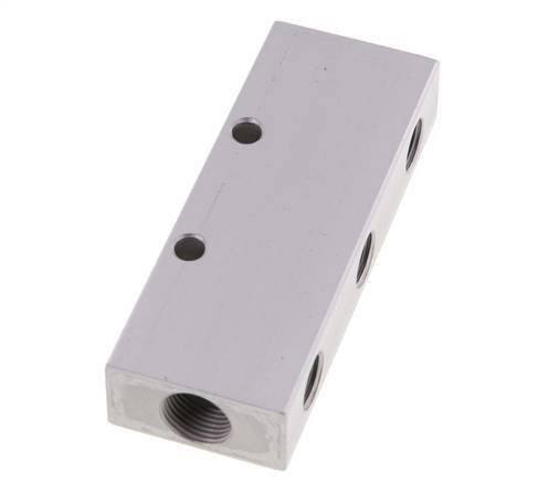 2xG 3/8'' x 6xG 1/4'' Aluminium Distributor Block Double-sided 16 Bar
