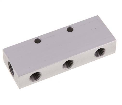 2xG 3/8'' x 6xG 1/4'' Aluminium Distributor Block Double-sided 16 Bar