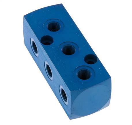 1xG 3/8'' x 9xG 1/8'' Aluminium Distributor Block One-sided 16 Bar