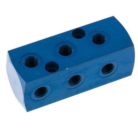 1xG 3/8'' x 9xG 1/8'' Aluminium Distributor Block One-sided 16 Bar