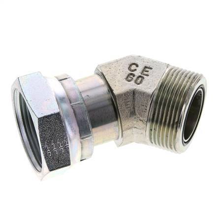 UN 1-11/16''-12 x UN 1-11/16''-12 F/M Zinc plated Steel 45 deg Elbow Fitting ORFS 250 Bar - Hydraulic