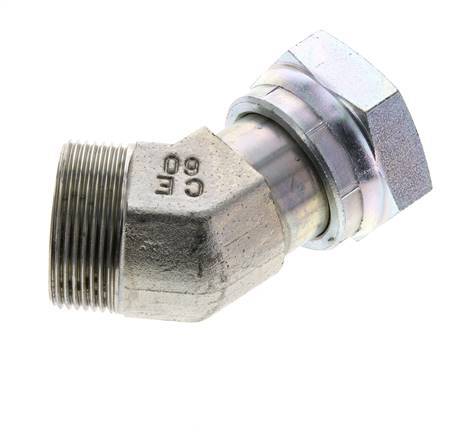 UN 1-11/16''-12 x UN 1-11/16''-12 F/M Zinc plated Steel 45 deg Elbow Fitting ORFS 250 Bar - Hydraulic