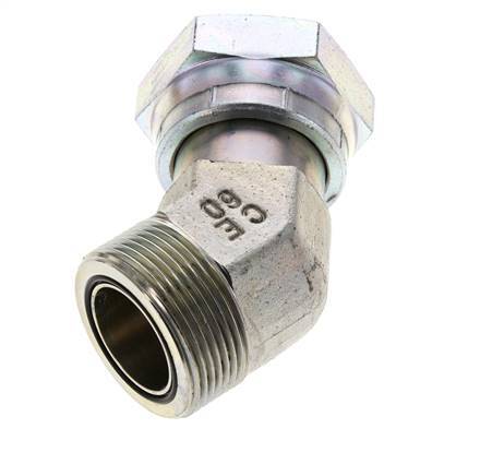 UN 1-11/16''-12 x UN 1-11/16''-12 F/M Zinc plated Steel 45 deg Elbow Fitting ORFS 250 Bar - Hydraulic