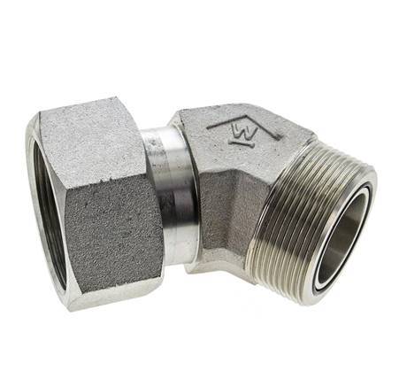 UN 2''-12 x UN 2''-12 F/M Zinc plated Steel 45 deg Elbow Fitting ORFS 250 Bar - Hydraulic