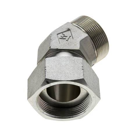 UN 2''-12 x UN 2''-12 F/M Zinc plated Steel 45 deg Elbow Fitting ORFS 250 Bar - Hydraulic