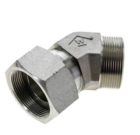 UN 2''-12 x UN 2''-12 F/M Zinc plated Steel 45 deg Elbow Fitting ORFS 250 Bar - Hydraulic