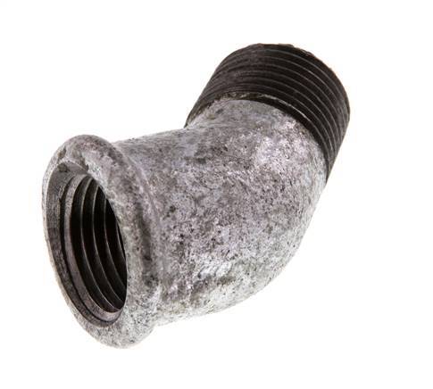 Rp 1/2'' x R 1/2'' F/M Zinc plated Cast iron 45 deg Elbow Fitting 25 Bar [2 Pieces]