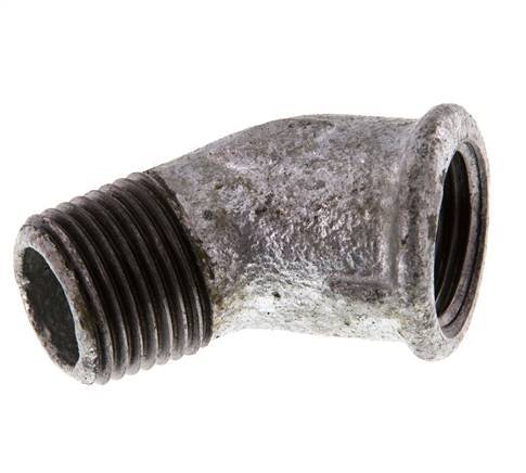 Rp 1/2'' x R 1/2'' F/M Zinc plated Cast iron 45 deg Elbow Fitting 25 Bar [2 Pieces]
