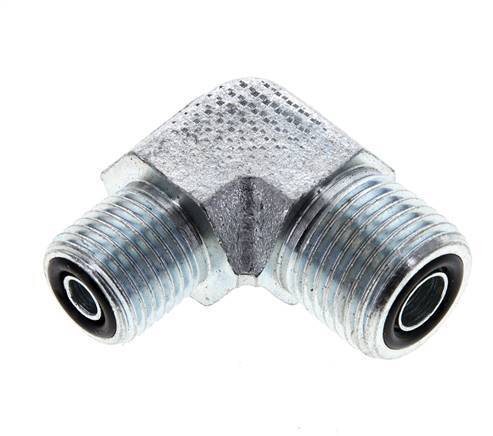 UN 11/16''-16 x UNF 9/16''-18 Male Zinc plated Steel 90 deg Elbow Fitting ORFS 630 Bar - Hydraulic