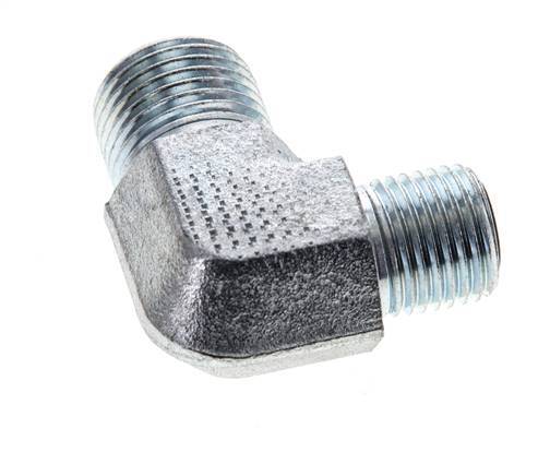 UN 11/16''-16 x UNF 9/16''-18 Male Zinc plated Steel 90 deg Elbow Fitting ORFS 630 Bar - Hydraulic
