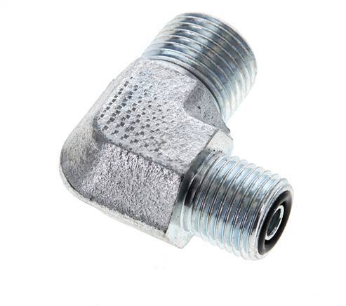 UN 11/16''-16 x UNF 9/16''-18 Male Zinc plated Steel 90 deg Elbow Fitting ORFS 630 Bar - Hydraulic
